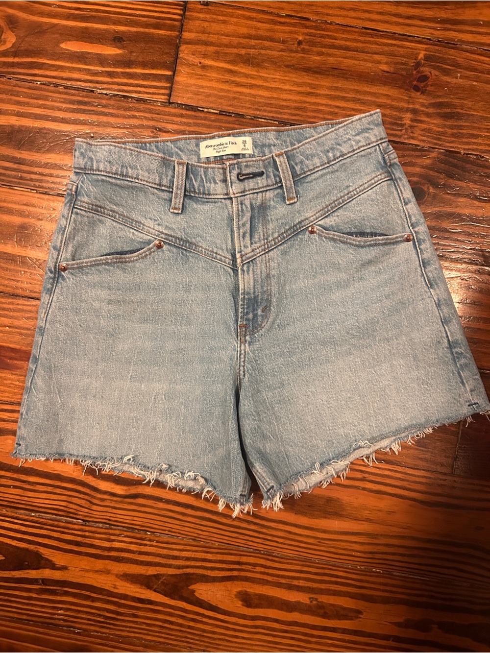 Abercrombie & Fitch Light Blue Frayed high waist Hem Denim Shorts